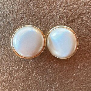 Vintage Marvella 1980s Faux Pearl Gold-Tone Button Style Clip-On Earrings
